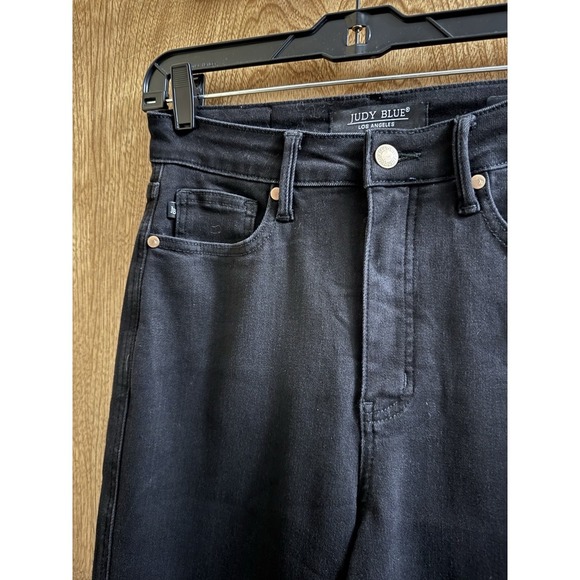 Judy Blue Wide Leg Crop Jeans Size 7/28 Black Tummy Control Raw Hem JB88710 - Picture 4 of 12